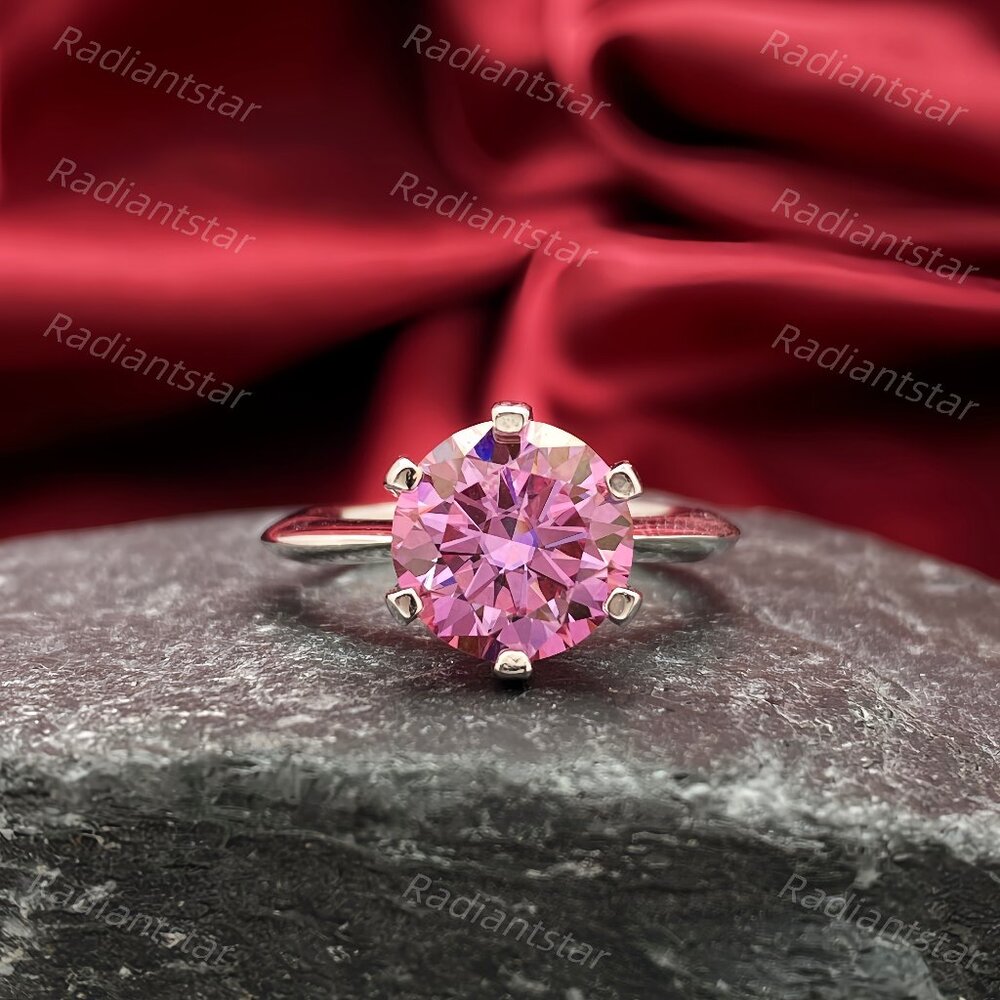 NEW Certified 3 ct. t.w. Pink Moissanite Solitaire 6 Prong Ring - Picture 3 of 7